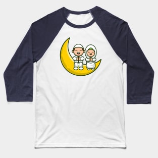 Cute Moslem Couple Sitting On Moon Baseball T-Shirt